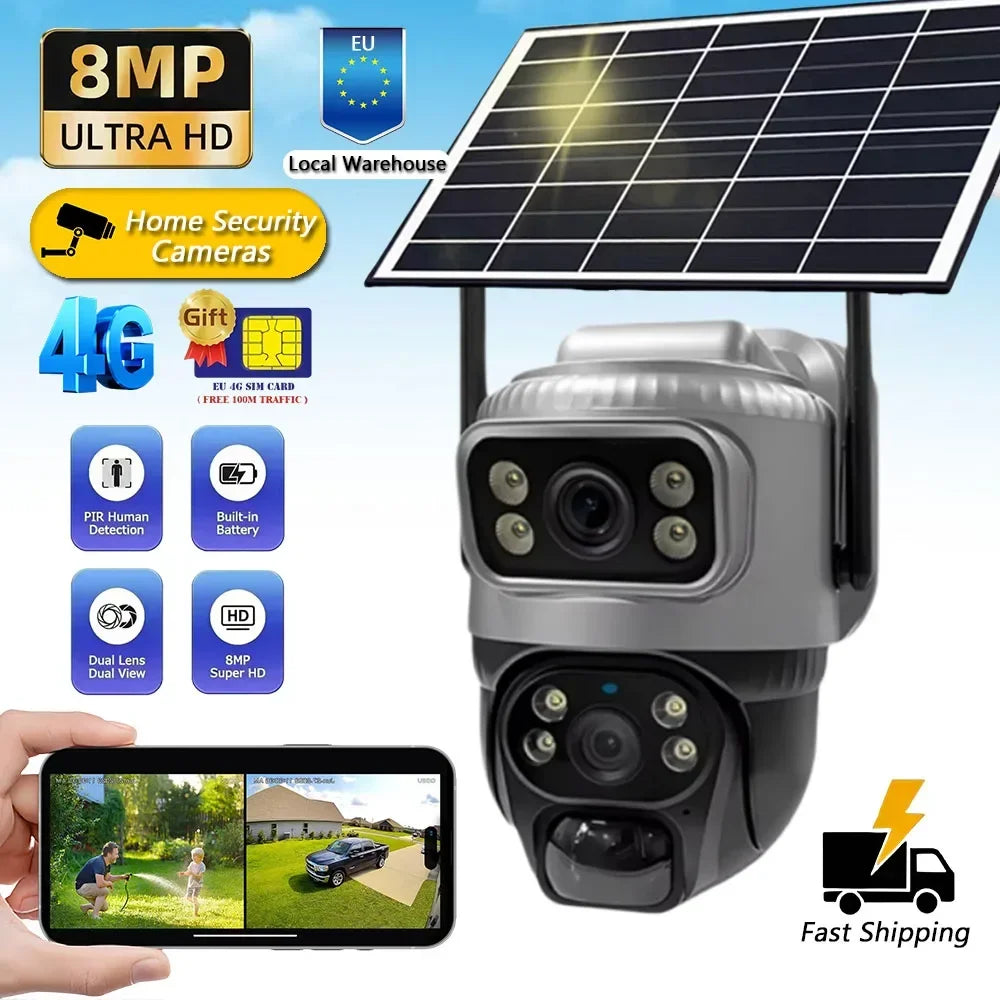 4G Solar Dual-Lens Outdoor Security Camera with 10X Zoom and Human Detection