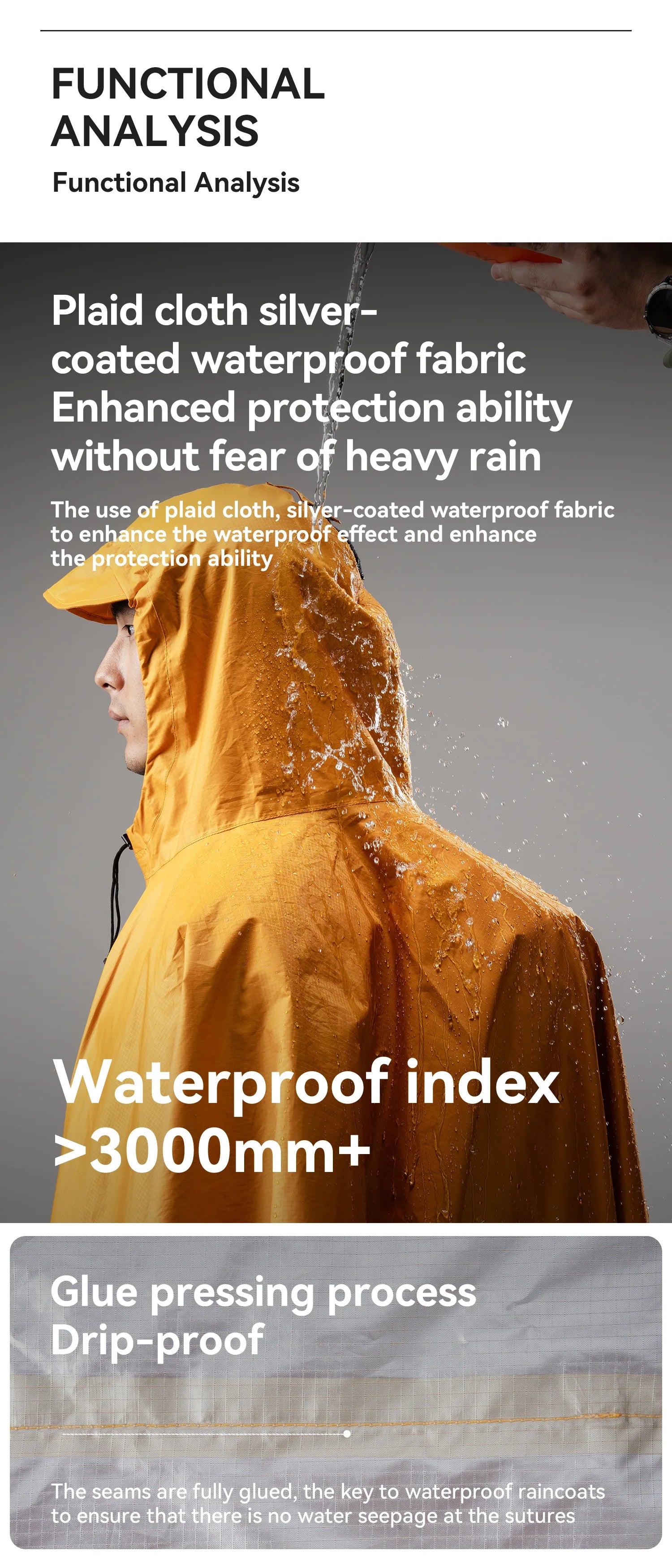 Capa de Chuva Qunature 100% Impermeável Casaco Longo de Chuva Leve Capa Dobrável para Caminhadas Toldo de Pesca Roupa de Chuva 3 em 1