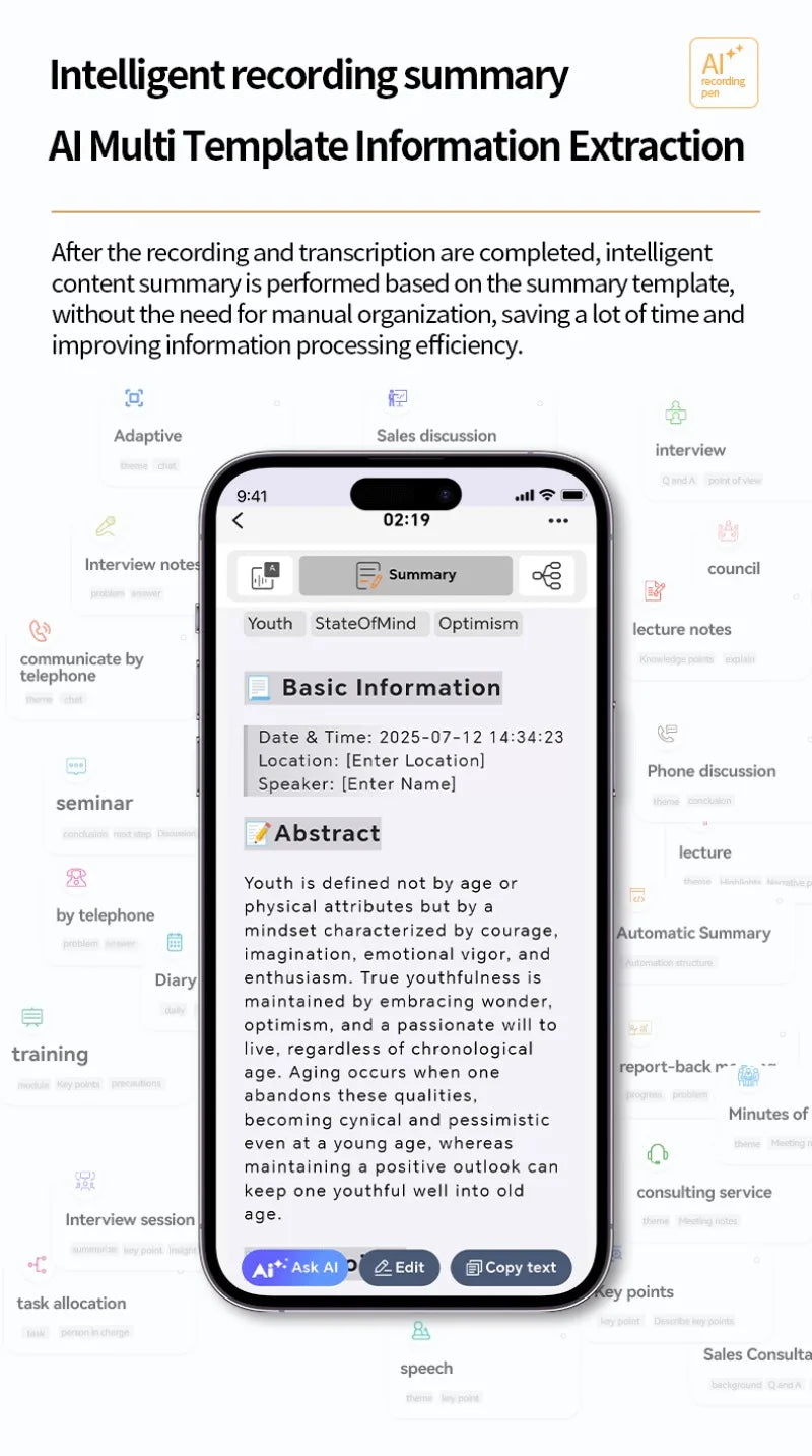 AI ChatGPT Voice Recorder 8-128GB Mini Keychain Magnetic Dictaphone 256GB Intelligent Summarization Real-Time Recording Device