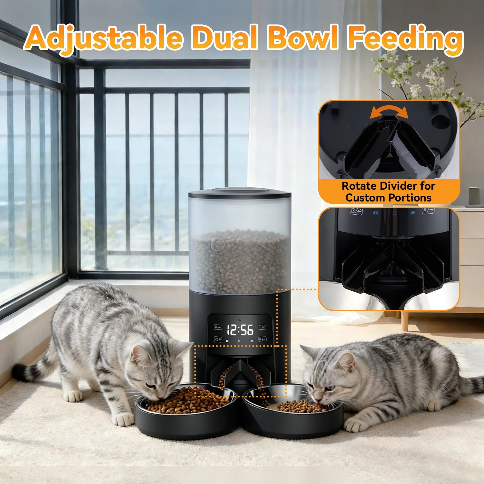 6L Automatic Cat Feeder with App Control, Dual Bowls & Timer