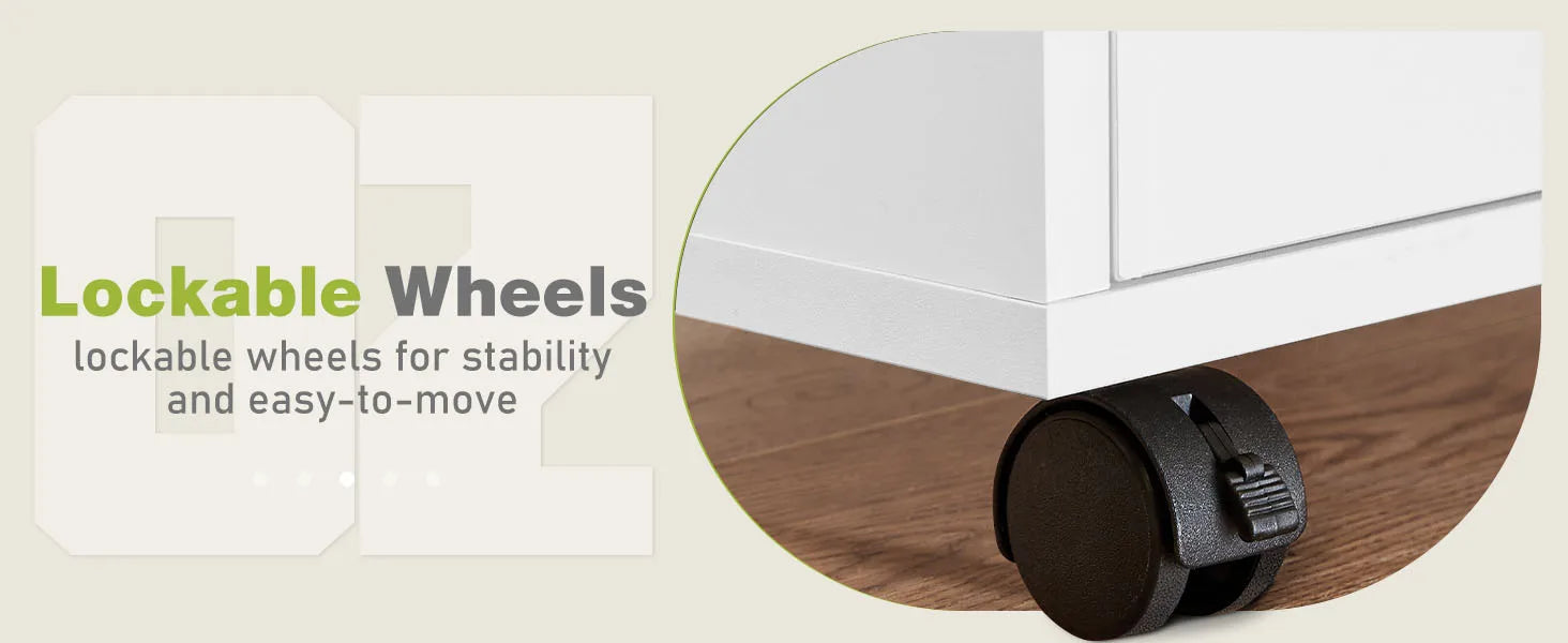 5 Drawer Rolling Nightstand Cabinet with Waterproof Top Surface