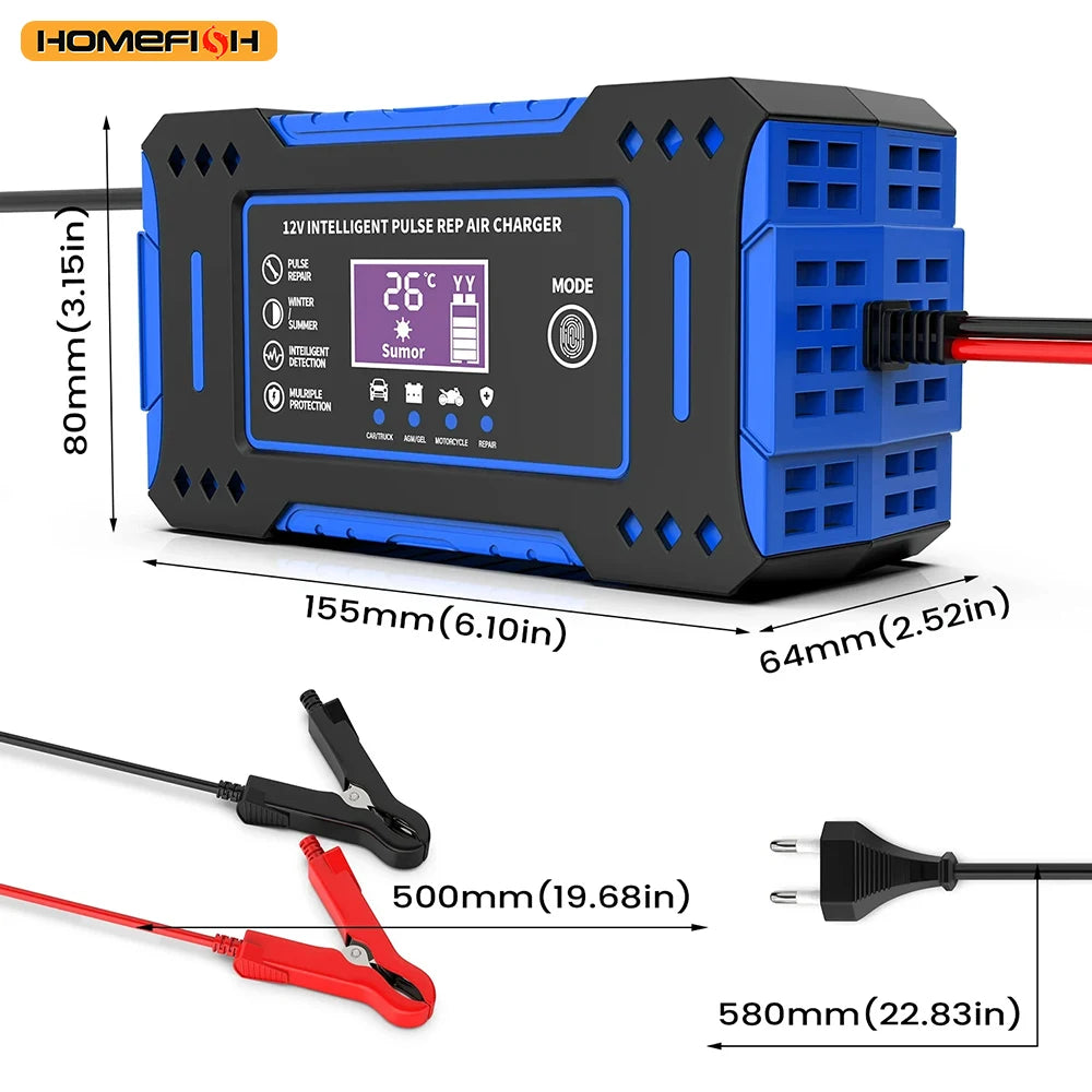 Caricabatterie per batteria al piombo 12V - 6A con LCD