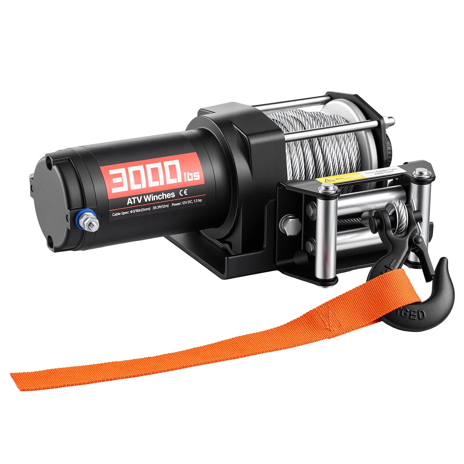 3000lb Electric ATV Winch 12V with Steel Rope & Wired Remote