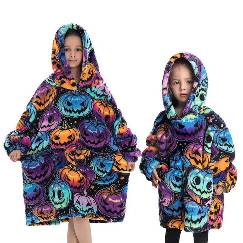 Girls Winter Clothes Flannel Thick Hoodies Super Warm Children's Sweaters Kids Hooded Loose Clothing Homewear Wearable Blankets