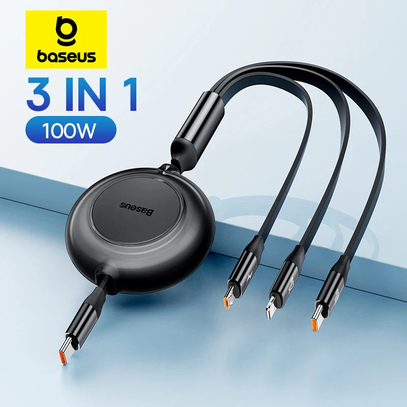 Vysúvací 100W 3v1 USB-C nabíjací kábel pre notebook a telefón