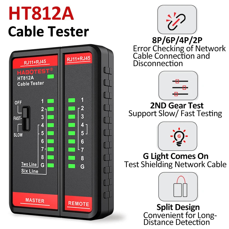HT812A RJ45 and RJ11 Cable Tester