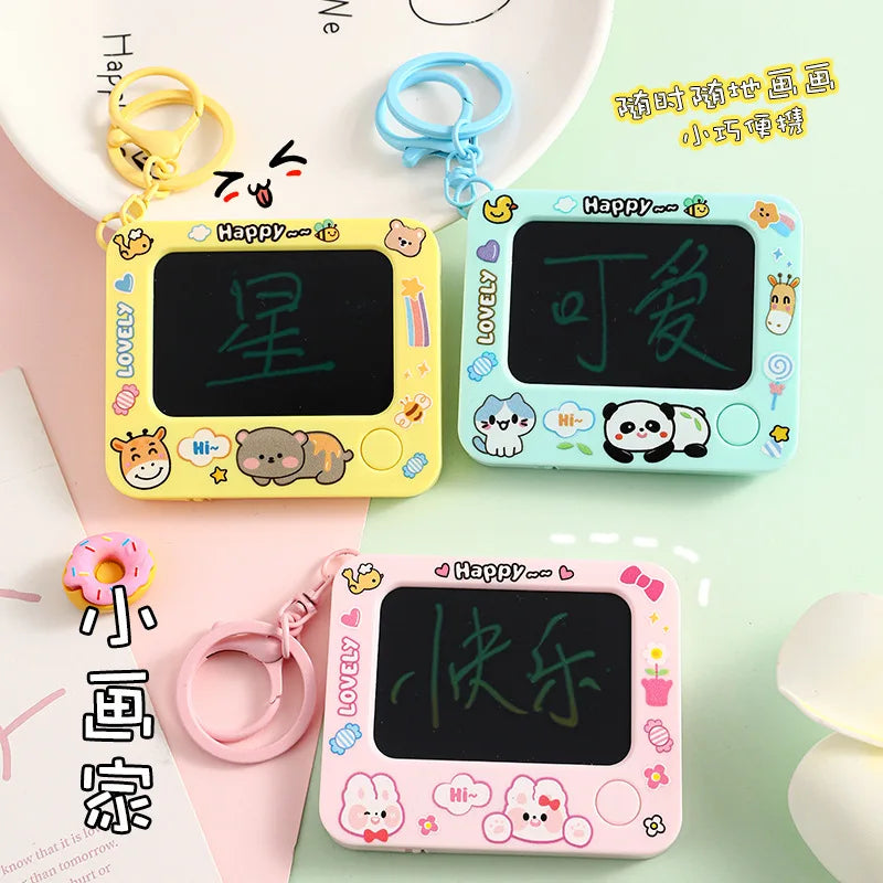 ZAKOL Blue/Pink/Yellow Creative Mini Graffiti Board Keychain One-click Clearing DIY Painting Keyring Cartoon bag Pendant Gift