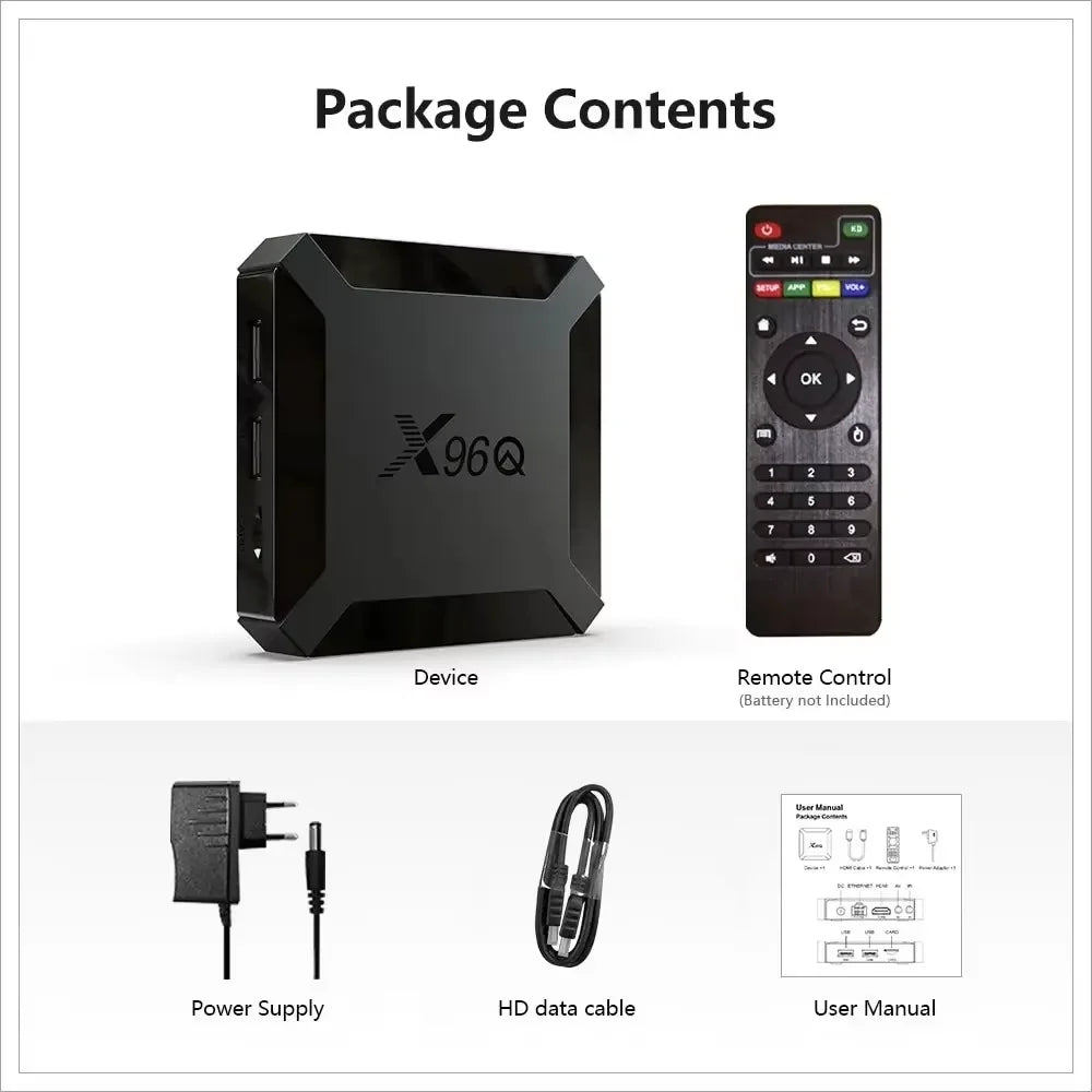 X96Q Smart TV Box Allwinner H313 Android 10.0 TV Box 2GB RAM 16GB ROM 4K 60fps H.265 HEVC Media Player 2.4G WiFi 1000M LAN USB Media Streaming Set Top Box