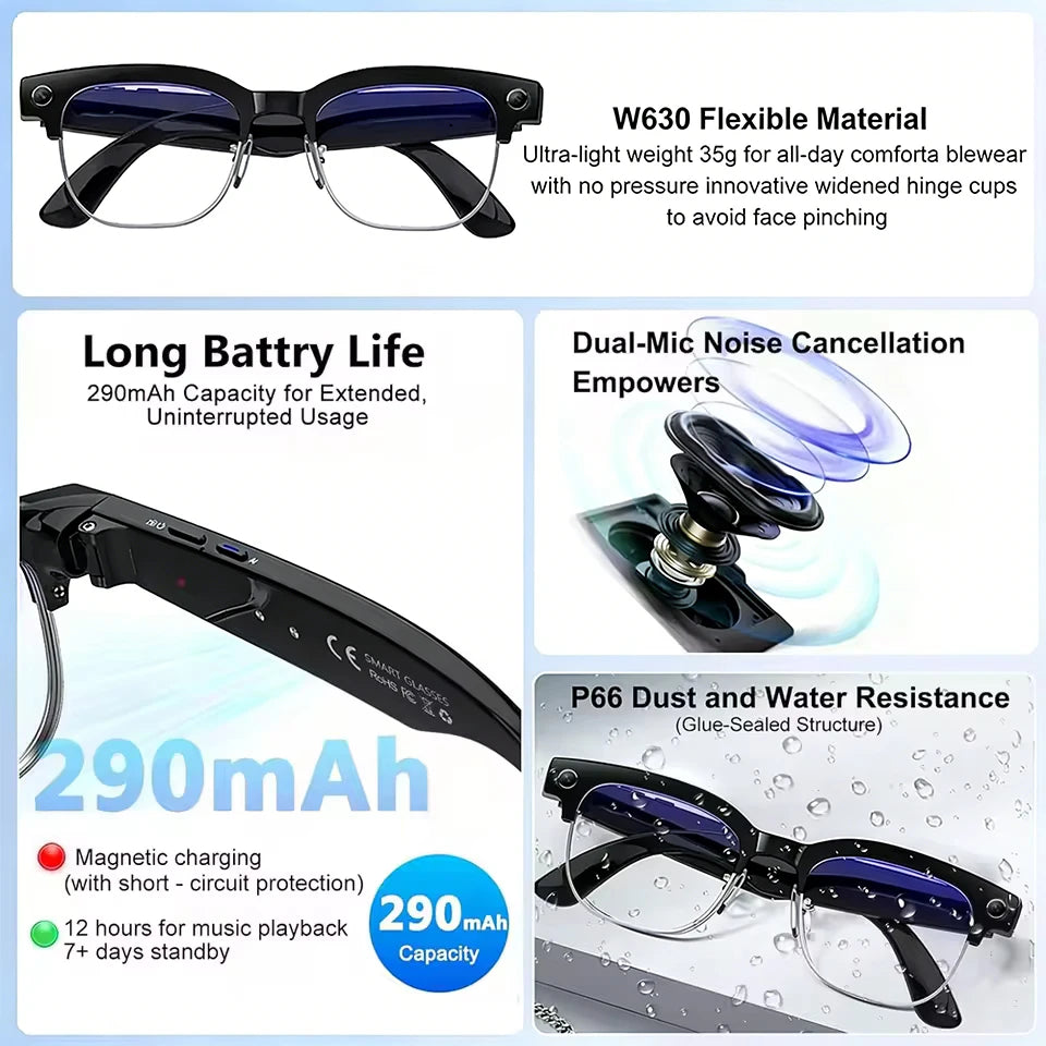 AI Smart Glasses with Camera, Calls, Translation & Audio