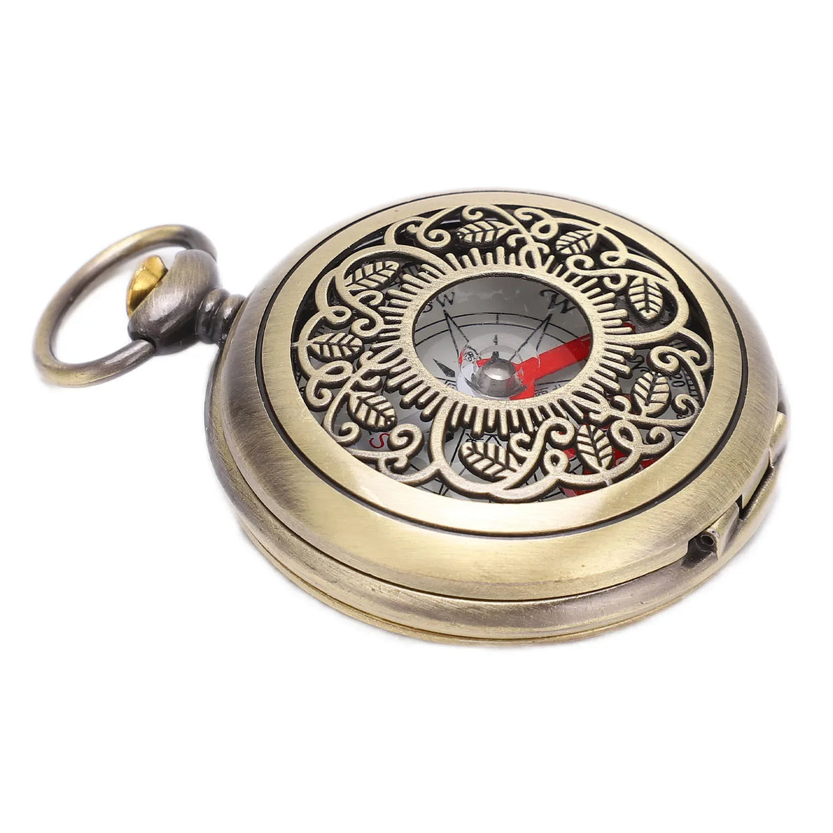 Vintage-Style Pocket Compass with Ornate Folding Lid