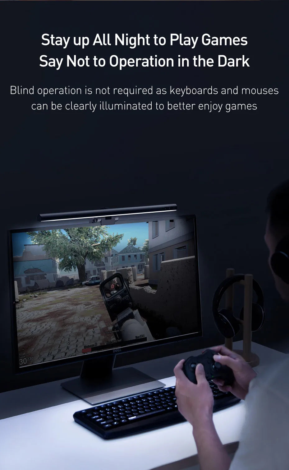 LED svetelný panel na monitor s nastaviteľnou farbou a dotykovým stmievacím ovládaním