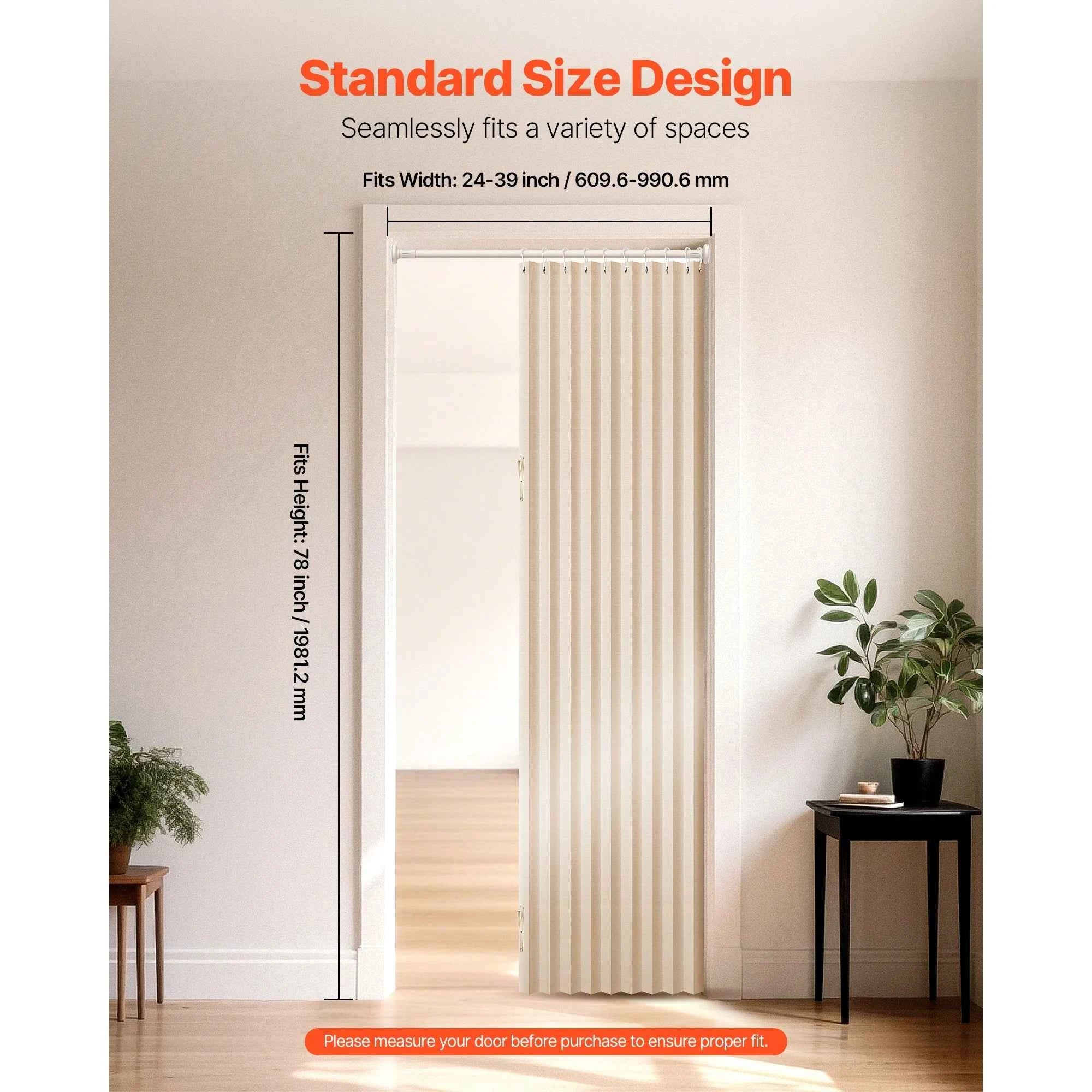 VEVOR Accordion Door 47x78inch Blackout Fabric Folding Magnetic Door Curtain with Hanging Hooks for Doorways Bedrooms 1 Panel
