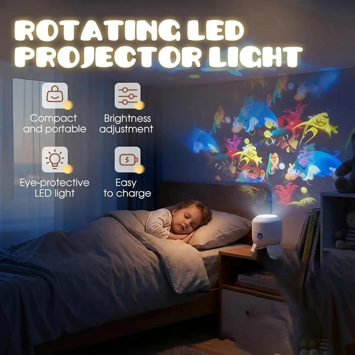 LED Ocean Projector Night Light, 360-Degree Rotating