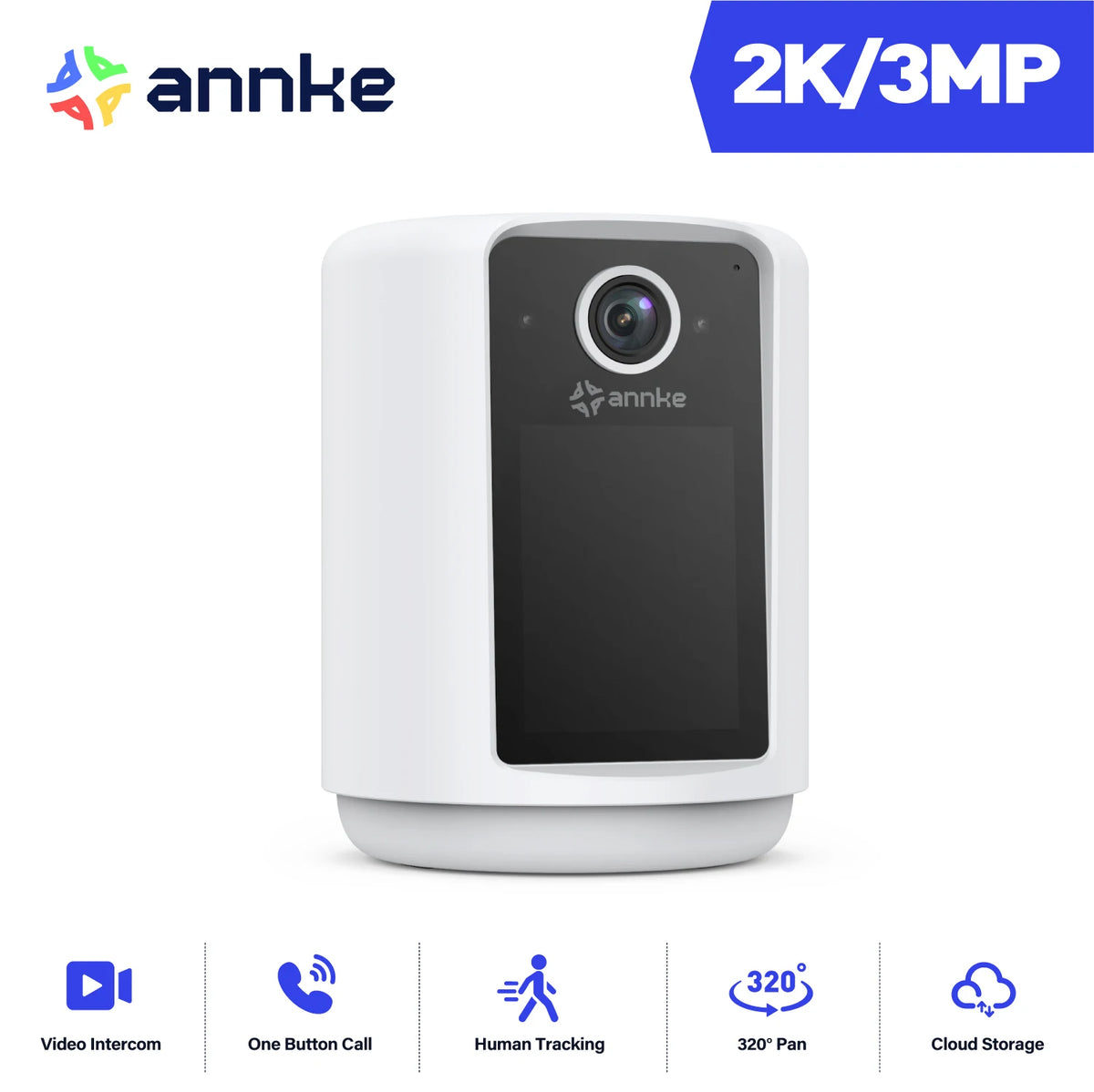 Smart Video Calling Camera with 2.4" IPS Screen and 320° Pan
