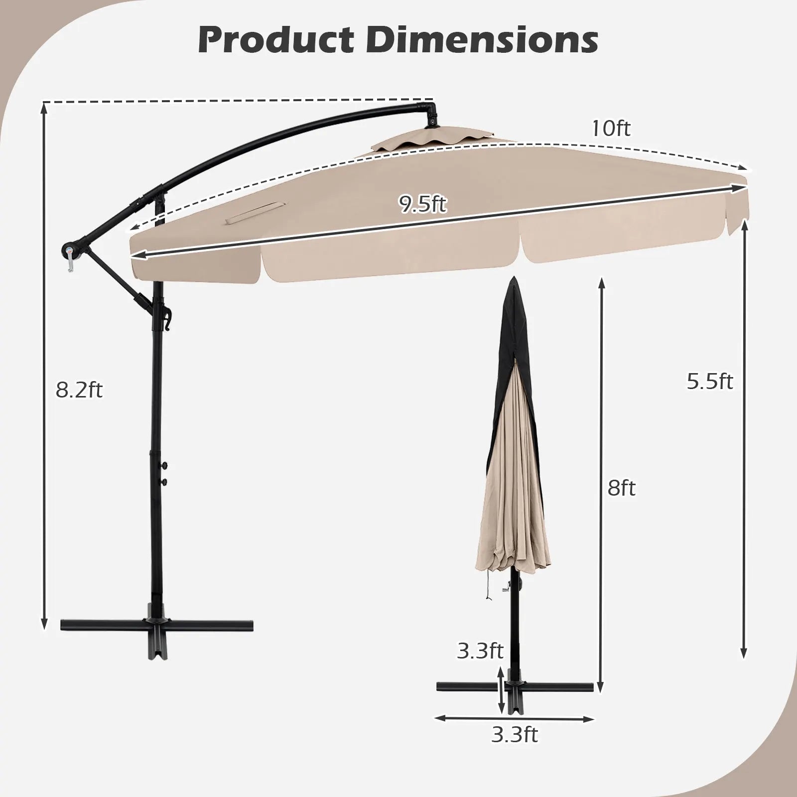 10 ft Offset Hanging Patio Umbrella with Cover