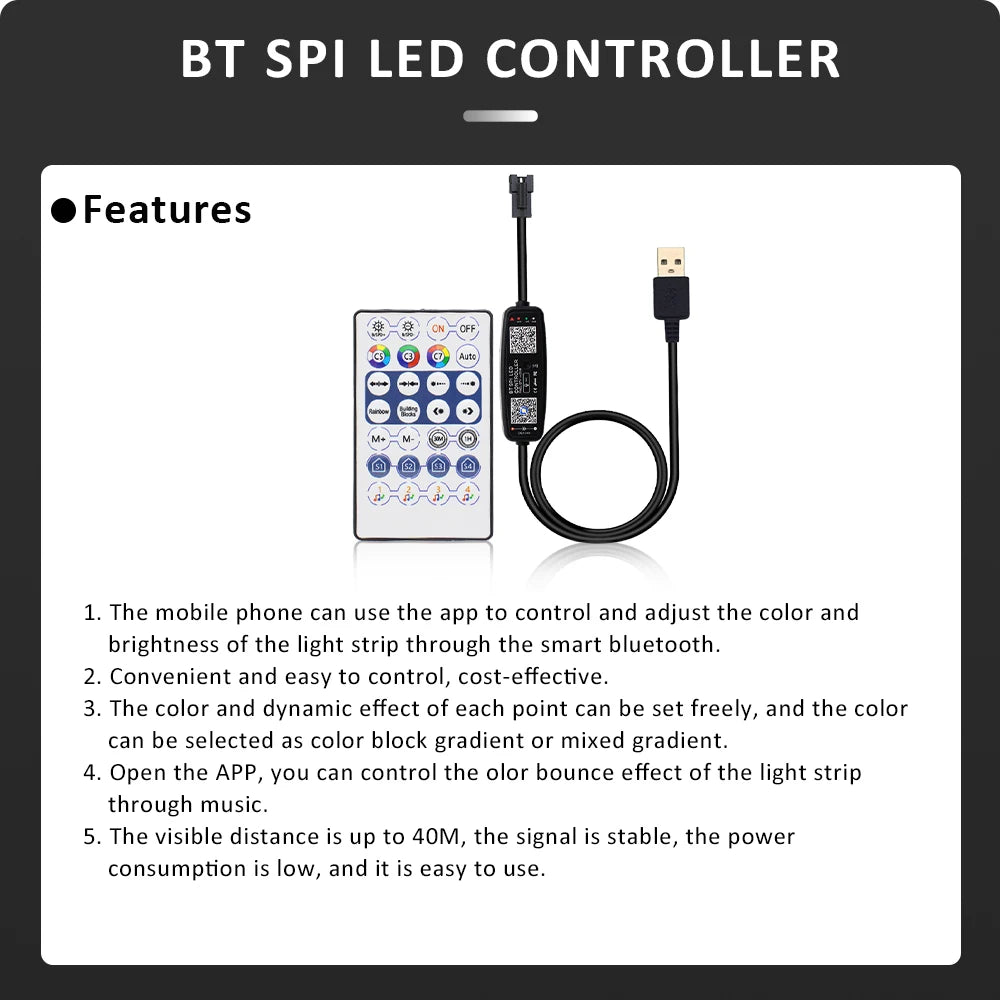 5 V WS2812B Addressable RGB LED Strip with Controller