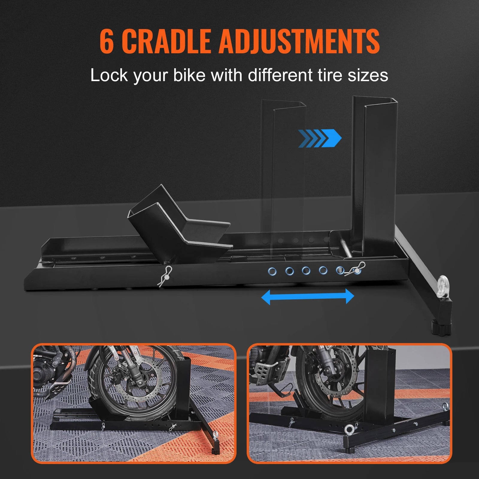Support de cale-roue pour moto robuste 1800 lbs ajustable