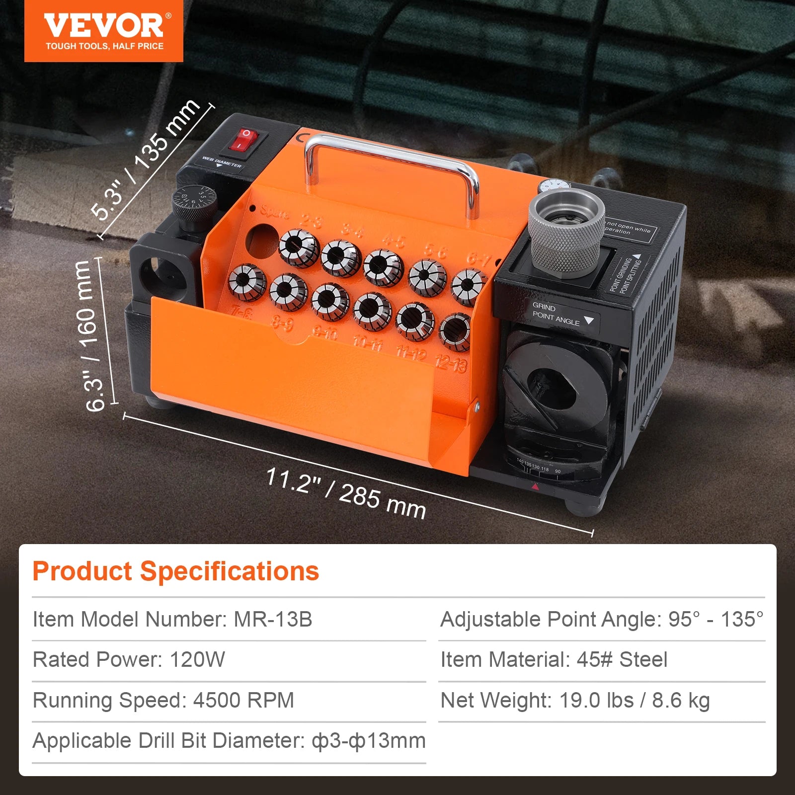Affûteur de forets SucceBuy 3-13mm, affûteur portable pour meuleuse d’angle avec 11 pinces, pour atelier d’usine
