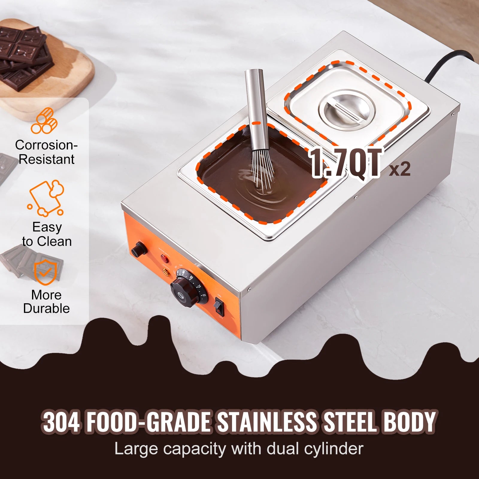 SucceBuy 2 3 Tanks Electric Chocolate Tempering Machine Chocolate cascade Melting Pot for Kitchen home appliance