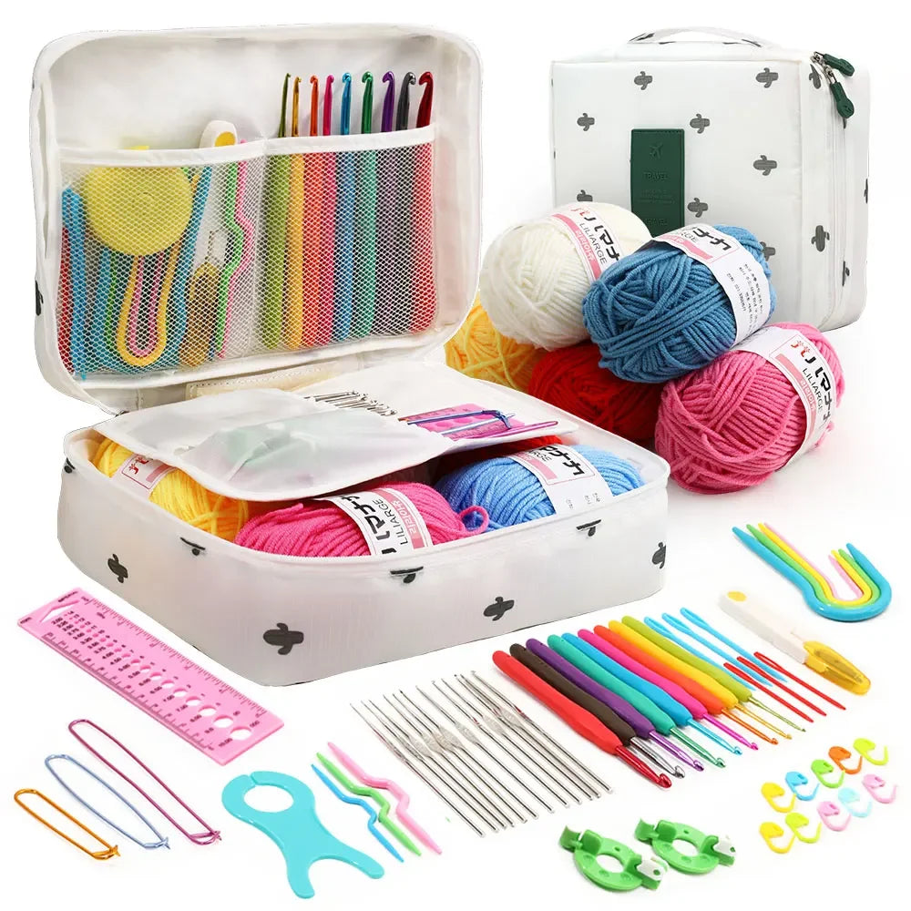 KOVEEN 59Pcs/Set Portable Crochet Knitting Set DIY Beginner Crochet Hook Kit With Storage Bag Material Pack and Storage Tools