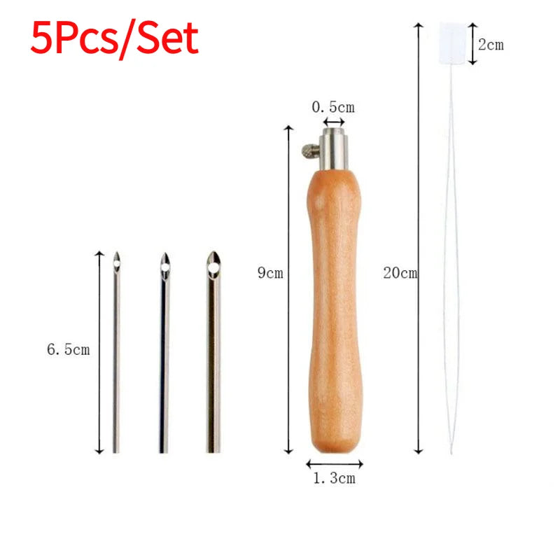 Verstelbare Houten-Handgreep Punsnaald Set — 5 Stuks