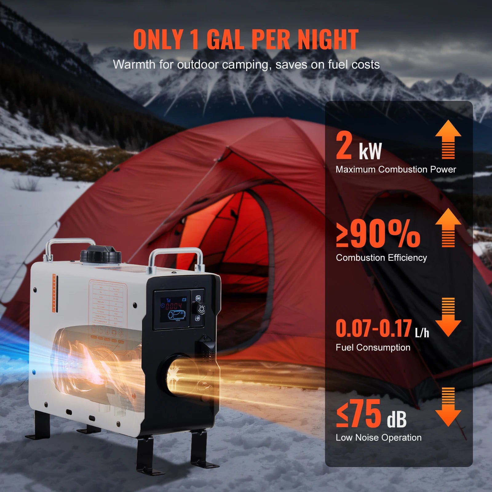 12V/24V diesel luftvarmer med Bluetooth og CO-alarm til campingvogn