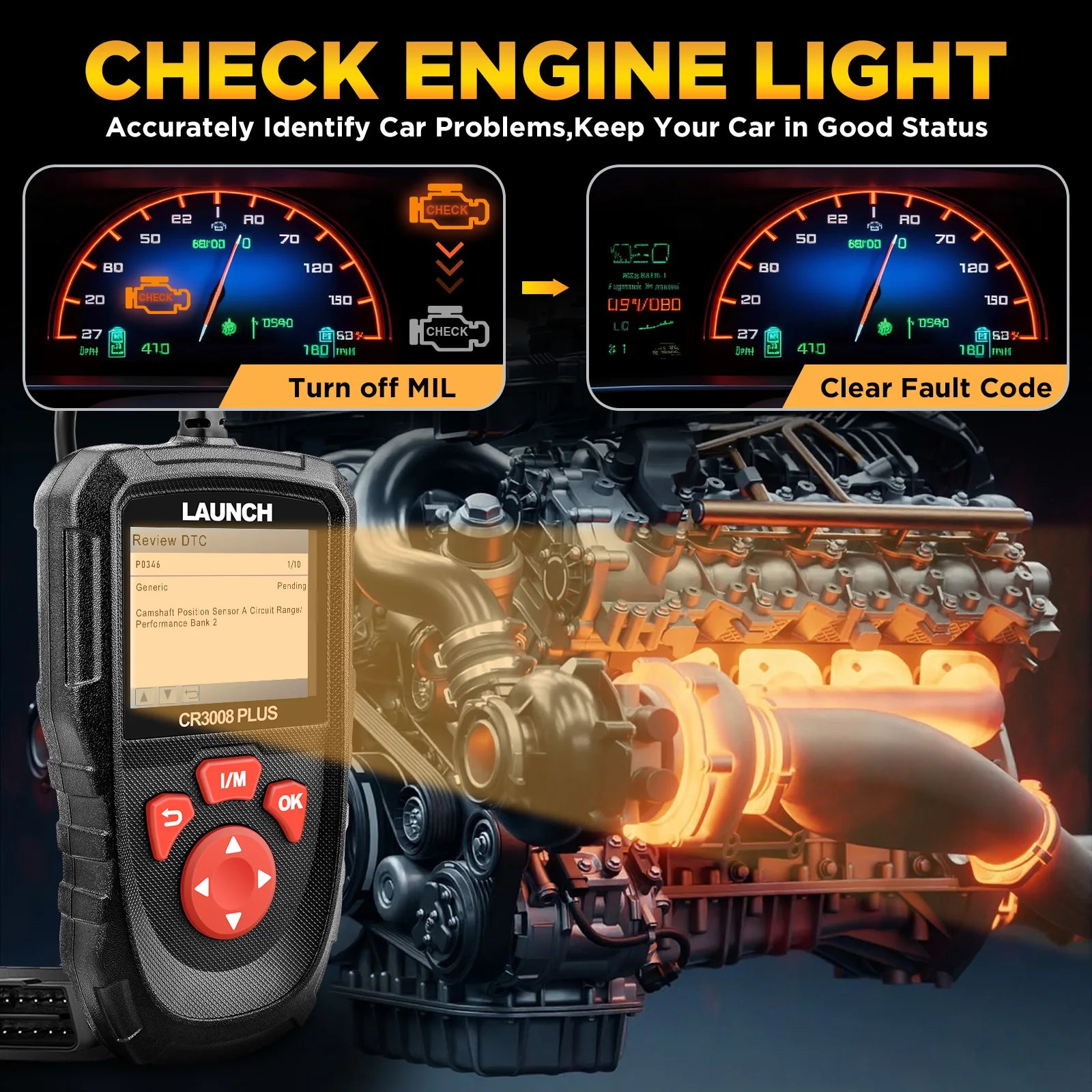 OBD2 Scanner Code Reader with Engine Diagnostics & Battery Test