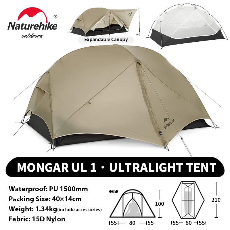 Ultralight 2-Person Waterproof Trekking Tent 20D Nylon 1.8kg
