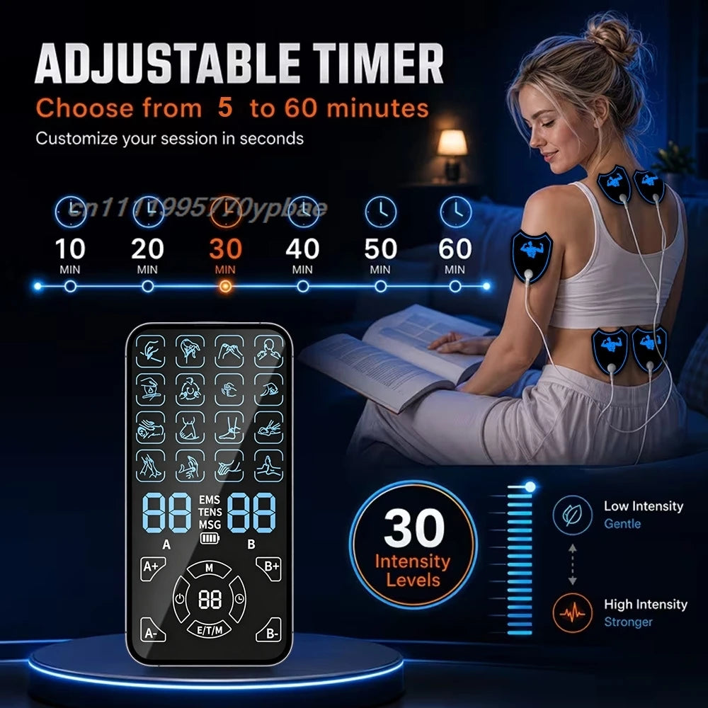Rechargeable Dual-Channel TENS/EMS Massager, 16 Modes