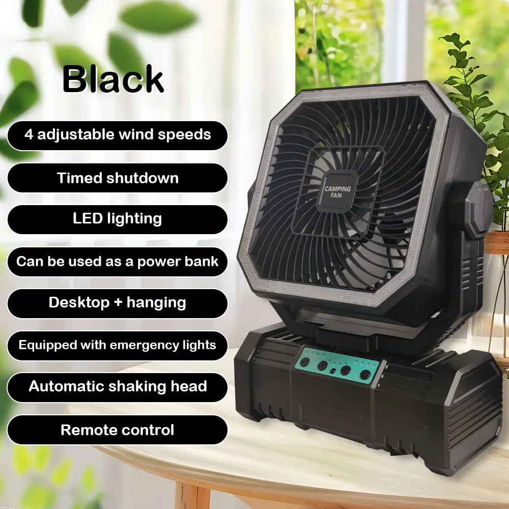 20000 mAh velká kapacita baterie LED světlo kempování ventilátor odnímatelný bezdrátový vzduchový cirkulátor venkovní ventilátor s háčkem