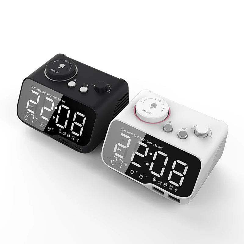 LED Alarm Clock Bluetooth Speaker with FM Radio & USB Charging