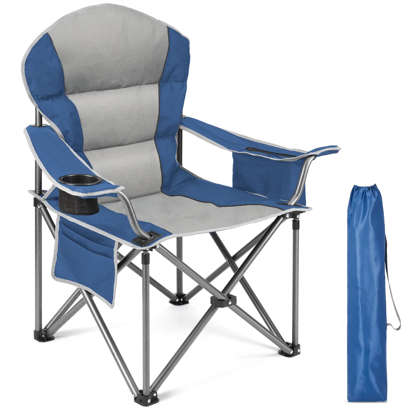 Chaise de camping robuste JHK capacité 450 lbs, chaise pliante portable avec porte-gobelet, cadre en acier solide, chaise d'extérieur pour camping