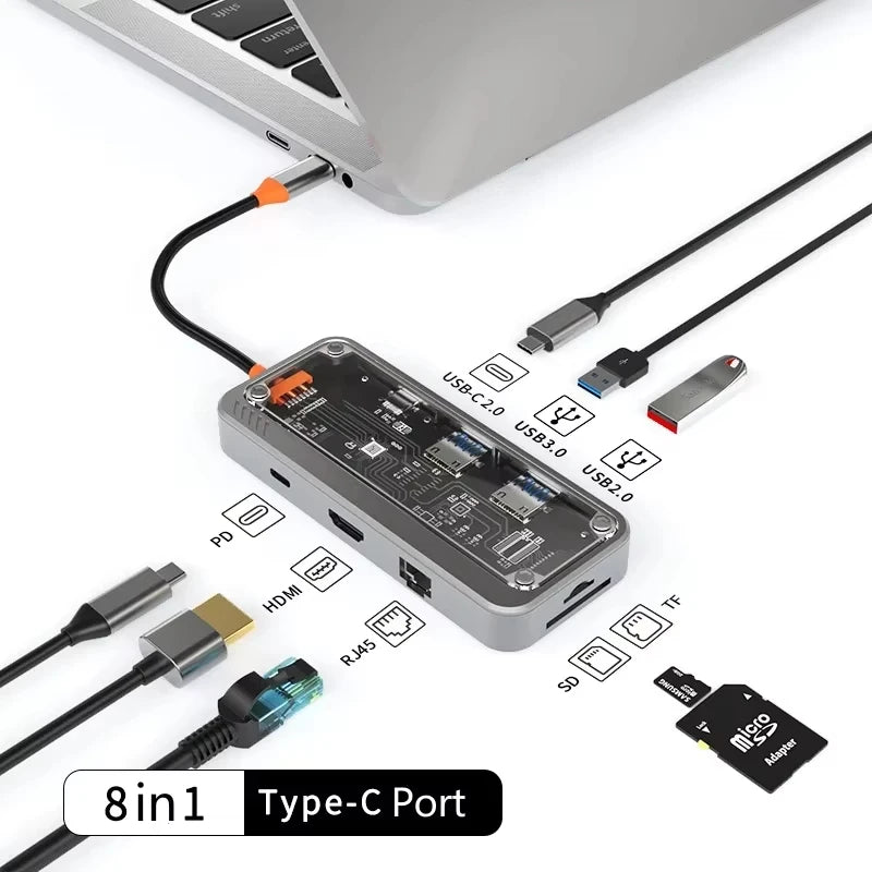 Basix USB C Hub 4K adapter HDMI, DP, VGA, Ethernet és USB portokkal