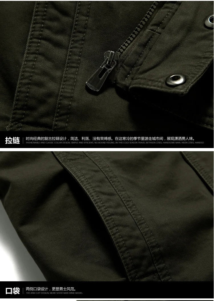 High-quality men's military jacket 2023 new multi-pocket collar embroidered sleeve pilot tooling plus size cotton jacket men