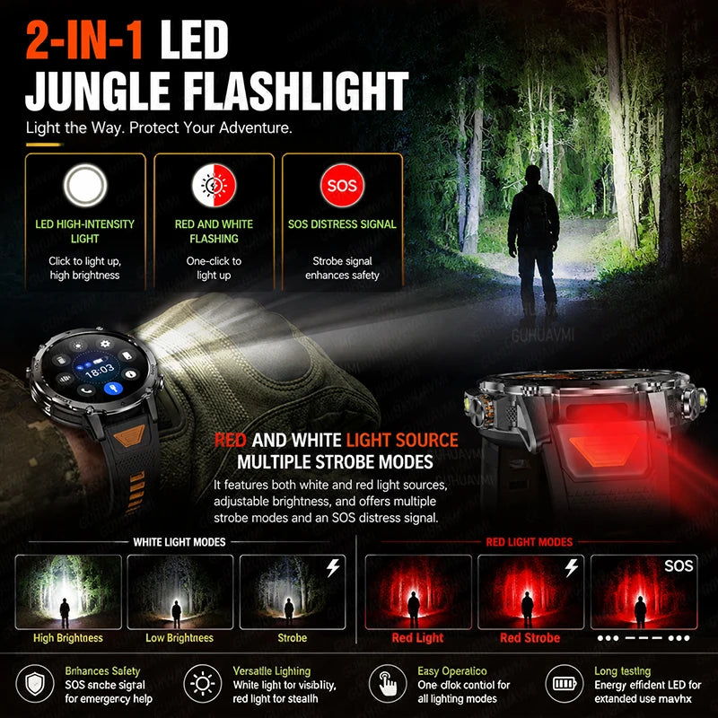Външно Bluetooth обадно смарт часовник с LED фенер