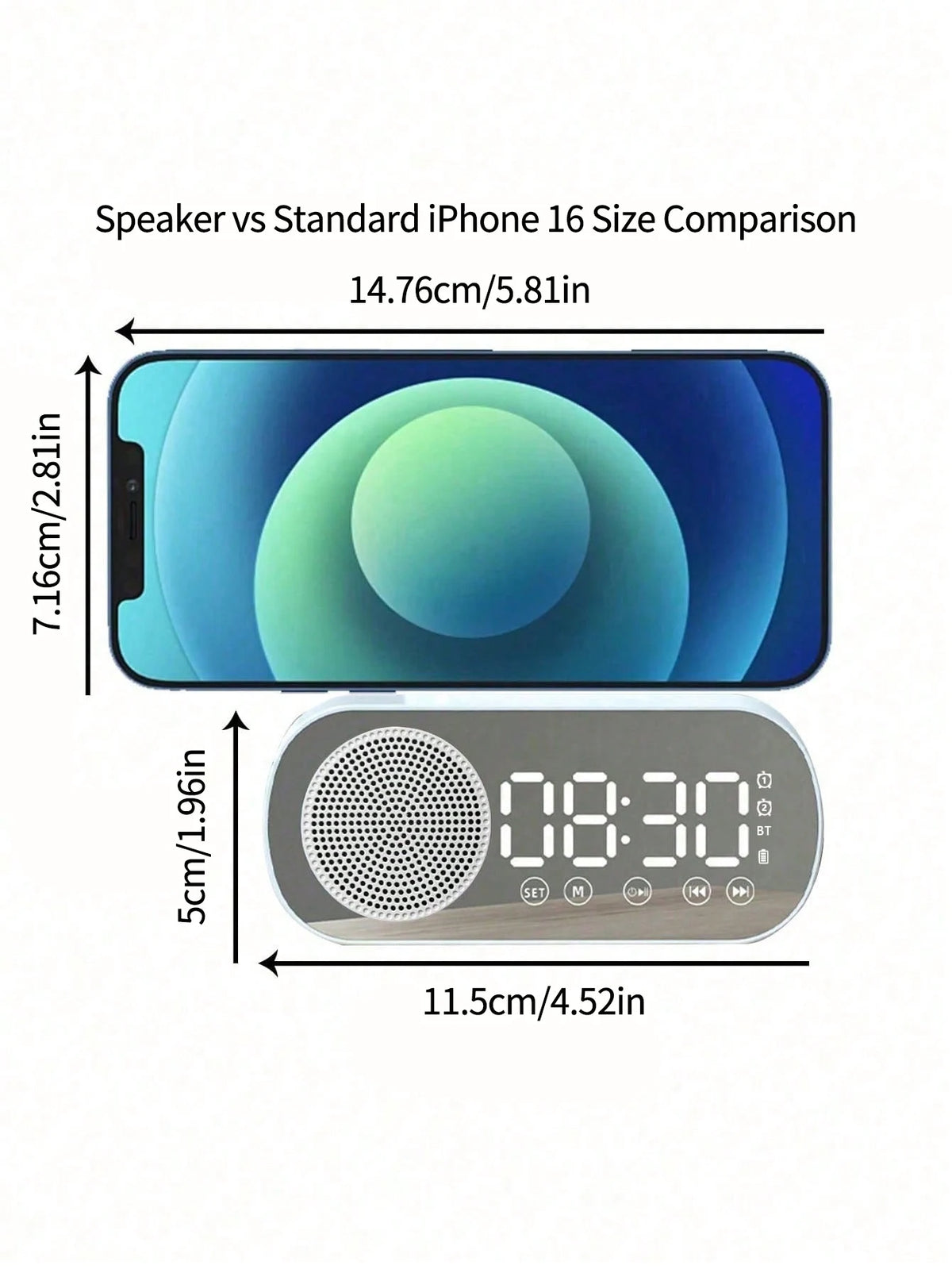 Bluetooth Speaker, Mirror-Faced Clock Alarm Clock Smart Speaker, Bass-Heavy FM Card Insertable Small Speaker