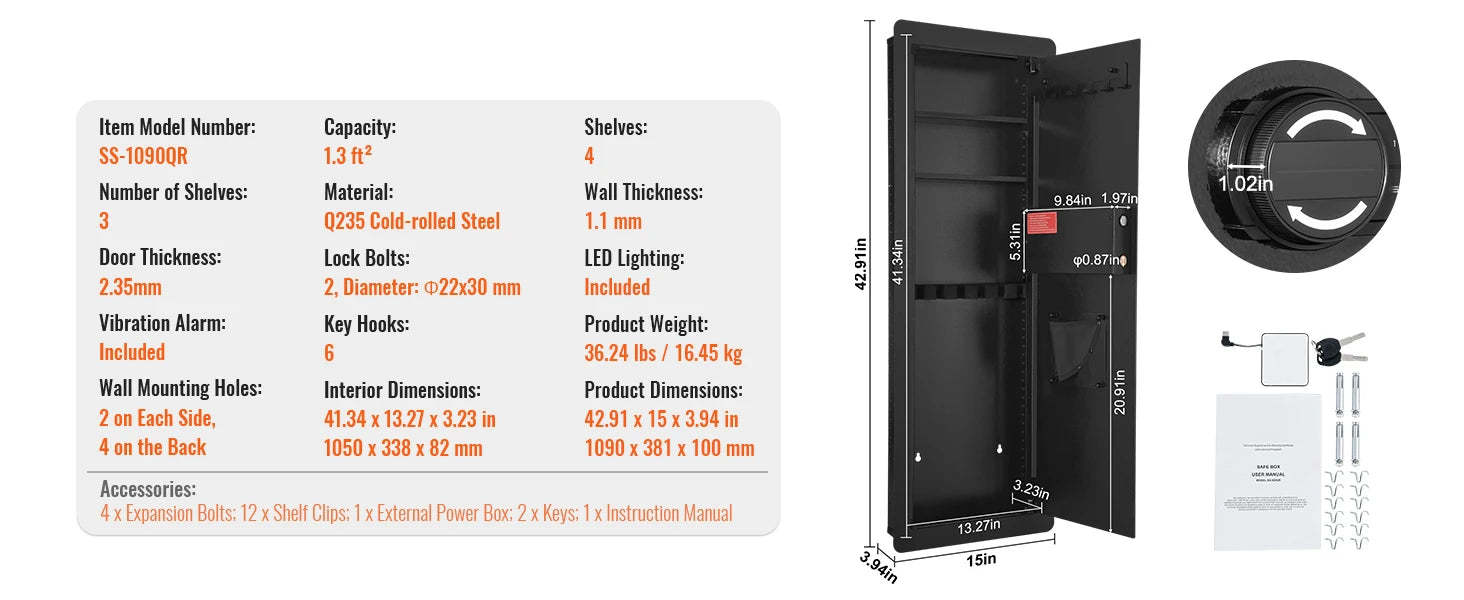 Hidden In-Wall Safe with Keypad Lock & Alarm, 3-Tier Steel Storage