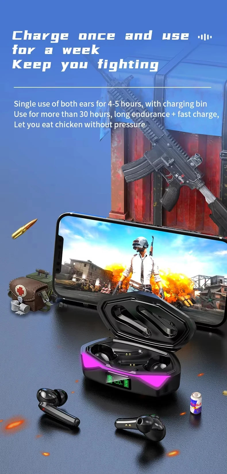Bluetooth TWS Gaming Earphones with Low Latency and Mic