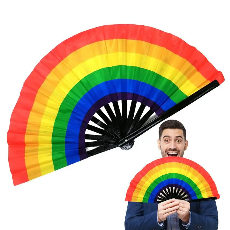 Ventaglio pieghevole arcobaleno con stecche in bambù