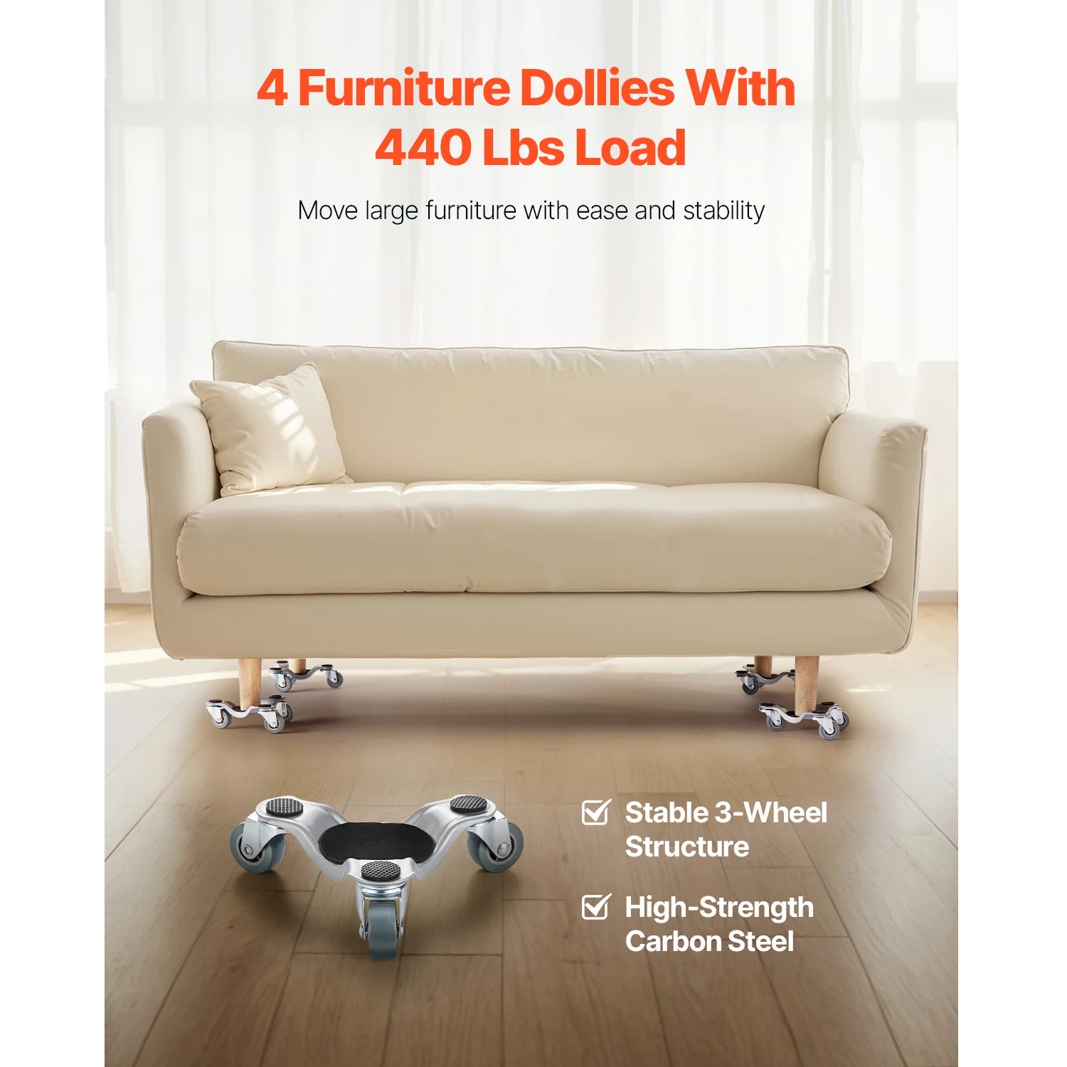 4pcs Furniture Dolly Set with Wheels & Pry Bar for Easy Moving