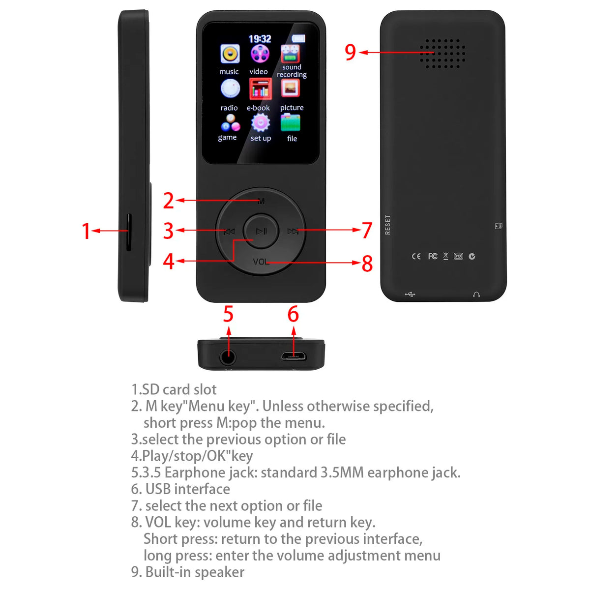 Portable MP3 Player 1.8 Inch Screen Walkmen HIFI Bluetooth Compatible E-Books Recording Bluetooth Wifi Pplayer FM Radio Player