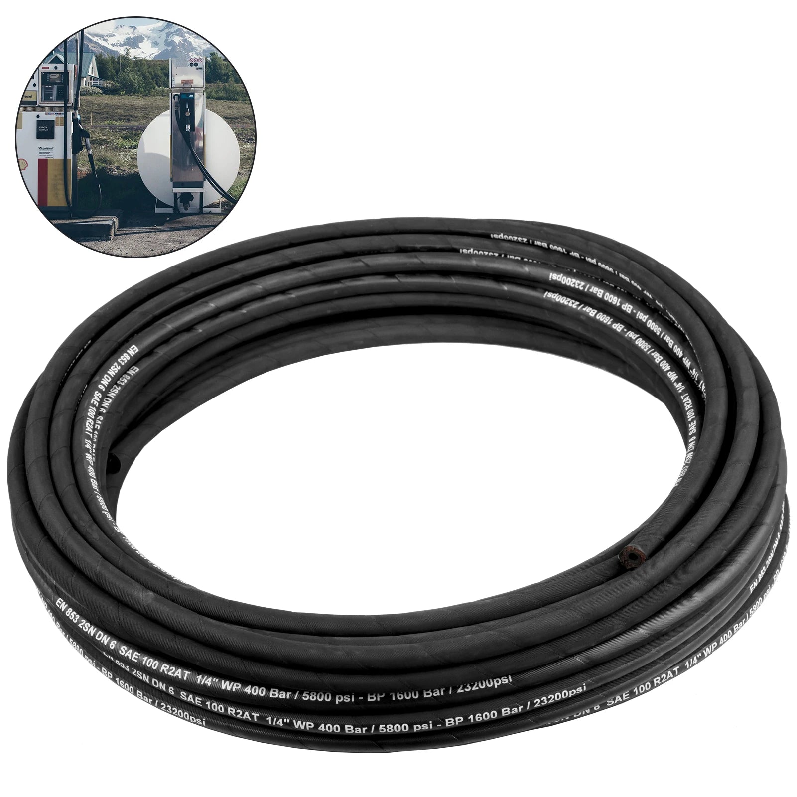 Manguera hidráulica de 3/8" x 100 pies, línea de caucho de alta resistencia 4800 PSI