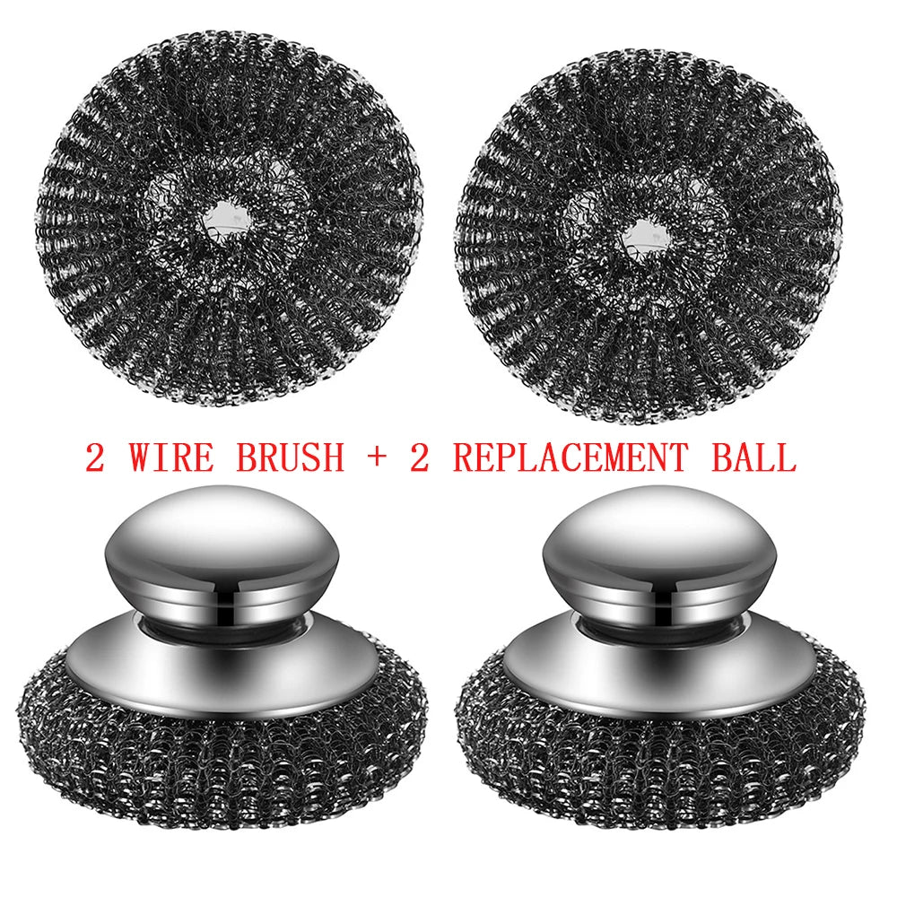 1PC Steel Wool Scrubber with Handle Stainless Steel Cleaning Brushes Cleaning Dishes Stock Pots Pans Griddles Grills