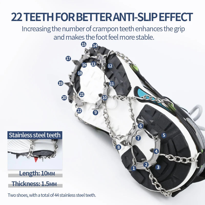 22-Tooth Ice Gripper Crampons for Hiking and Snow Walking