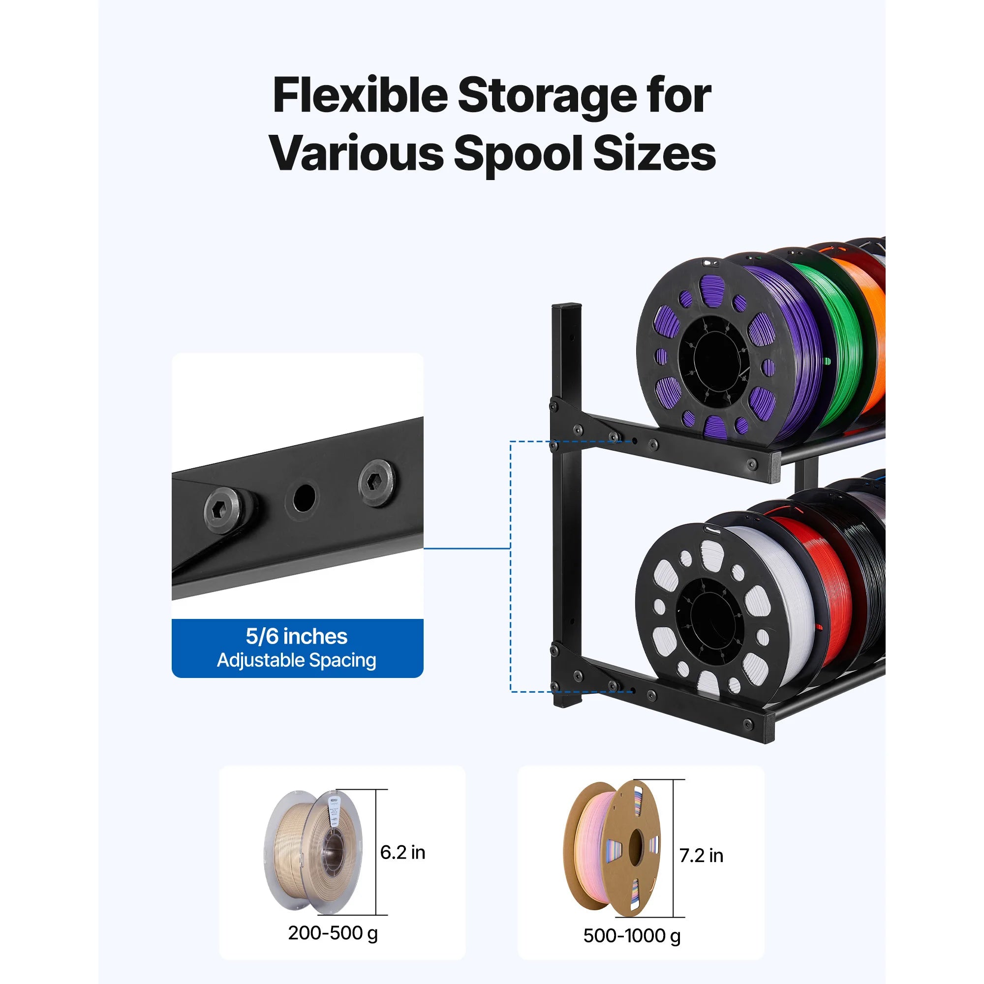 2-Tier Wall Mounted Filament Storage Rack for 3D Printer Spools