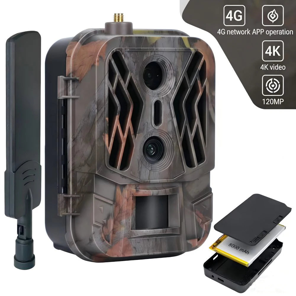 4G Trail Camera 120MP 4K, Dual Lens, 8000mAh Battery