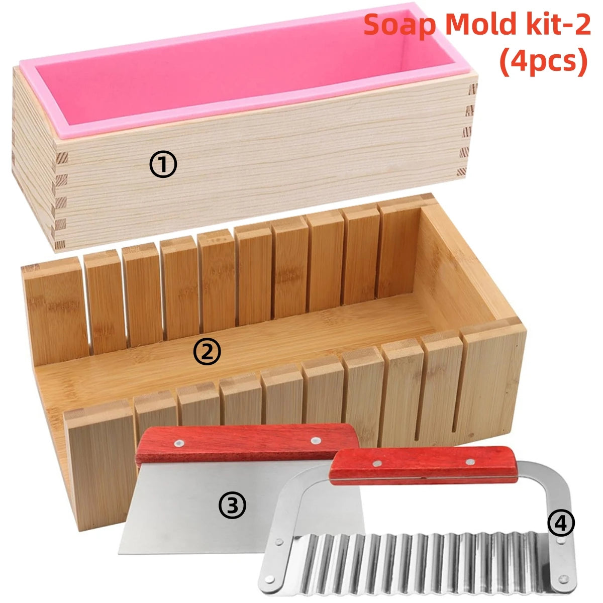 Kit de Fabrico de Sabão Artesanal DIY Corte de Bamboo e Caixa Interior com Molde de Silicone Fio de Aço Inoxidável Cortador Reto e Cortador Ondulado