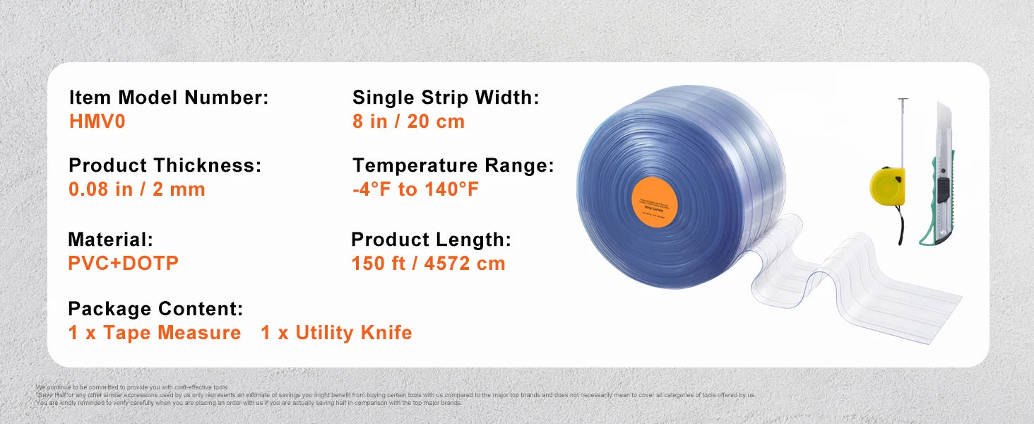 Clear PVC Strip Curtain Roll 150–164 ft Ribbed Door Strips