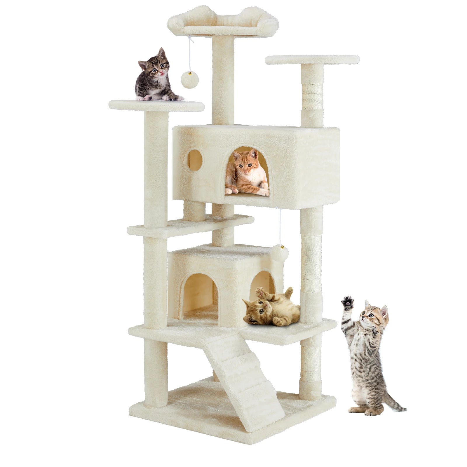 54in Multi-Level Cat Tree Tower with Condo & Sisal Scratching Posts