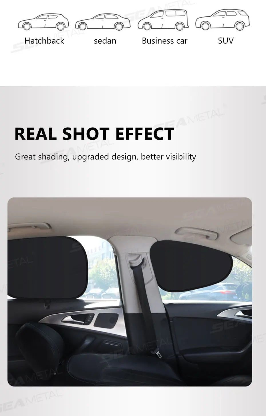 SEAMETAL 4-Layer Sun Shade Cover for Car Side Window Ultra-Light Electrostatic Curtains Sun Protection for Baby 99.9% UV Blocker